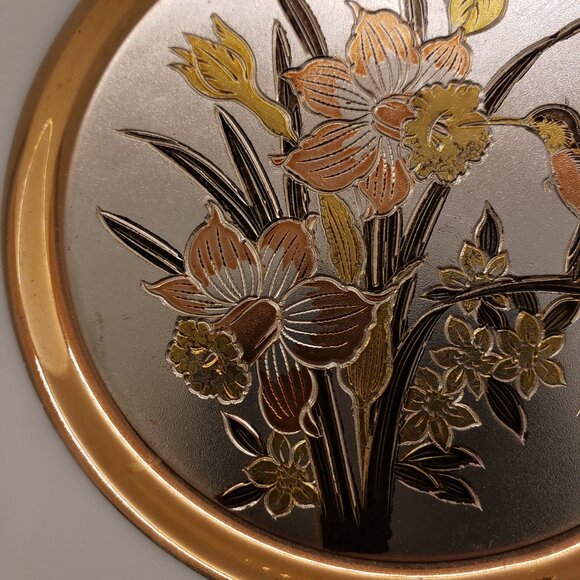 The Art of Chokin 24k Gold Edged Plate Decorated with Bird and Flowers - Picture 7 of 12